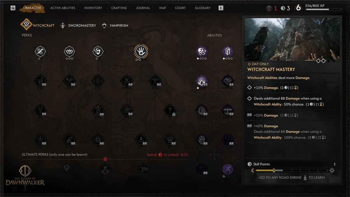 Witchcraft skill tree in the official Dawnwalker skills bulletin